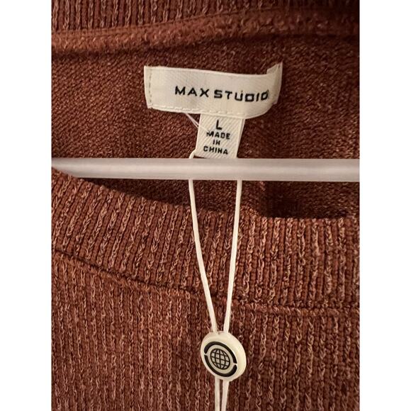 Max Studio Rust Ruched Dolman Sleeve Ribbed Knit Top Sz L NWT - Picture 3 of 9